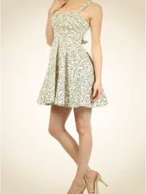 Floral Fit-and-Flare Spaghetti Strap Dress - Cream